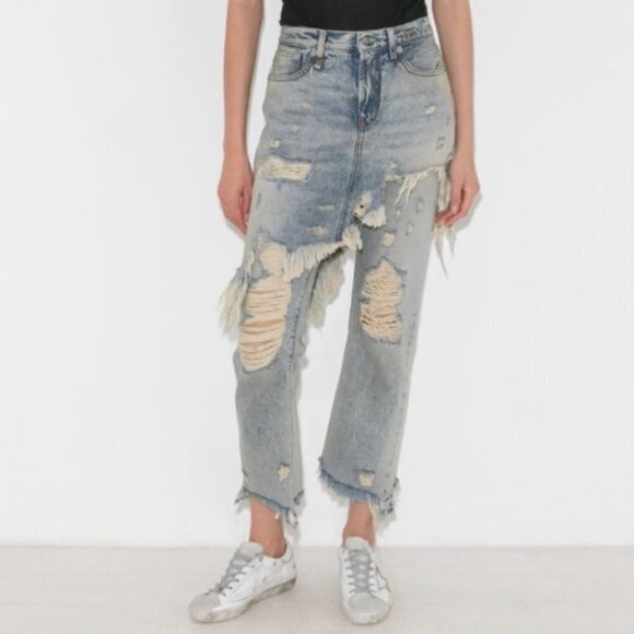R13 Double Classic Shredded Jeans Leyton Blue Size 25 - Picture 2 of 14
